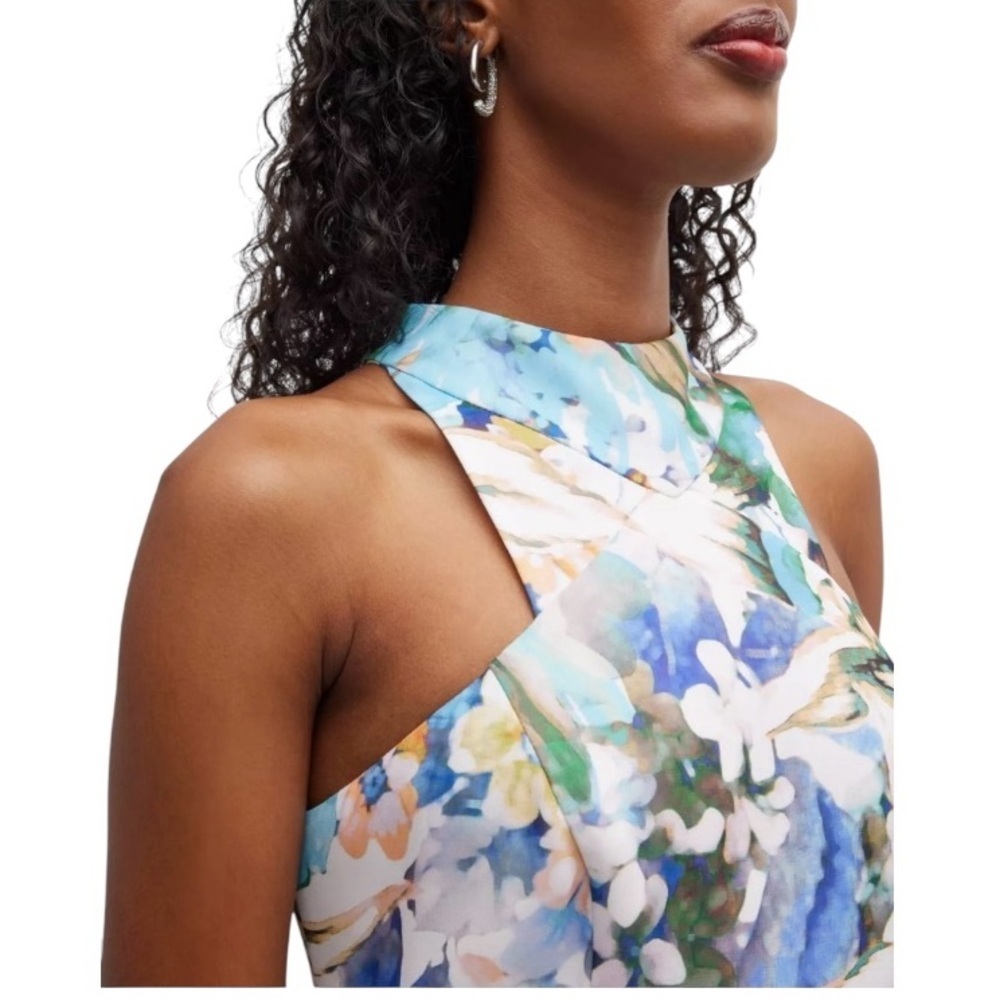 LIV FOSTER Women's Flowy White Floral-Print Cutout Halter Gown Maxi Dress Size 6 - Picture 4 of 11